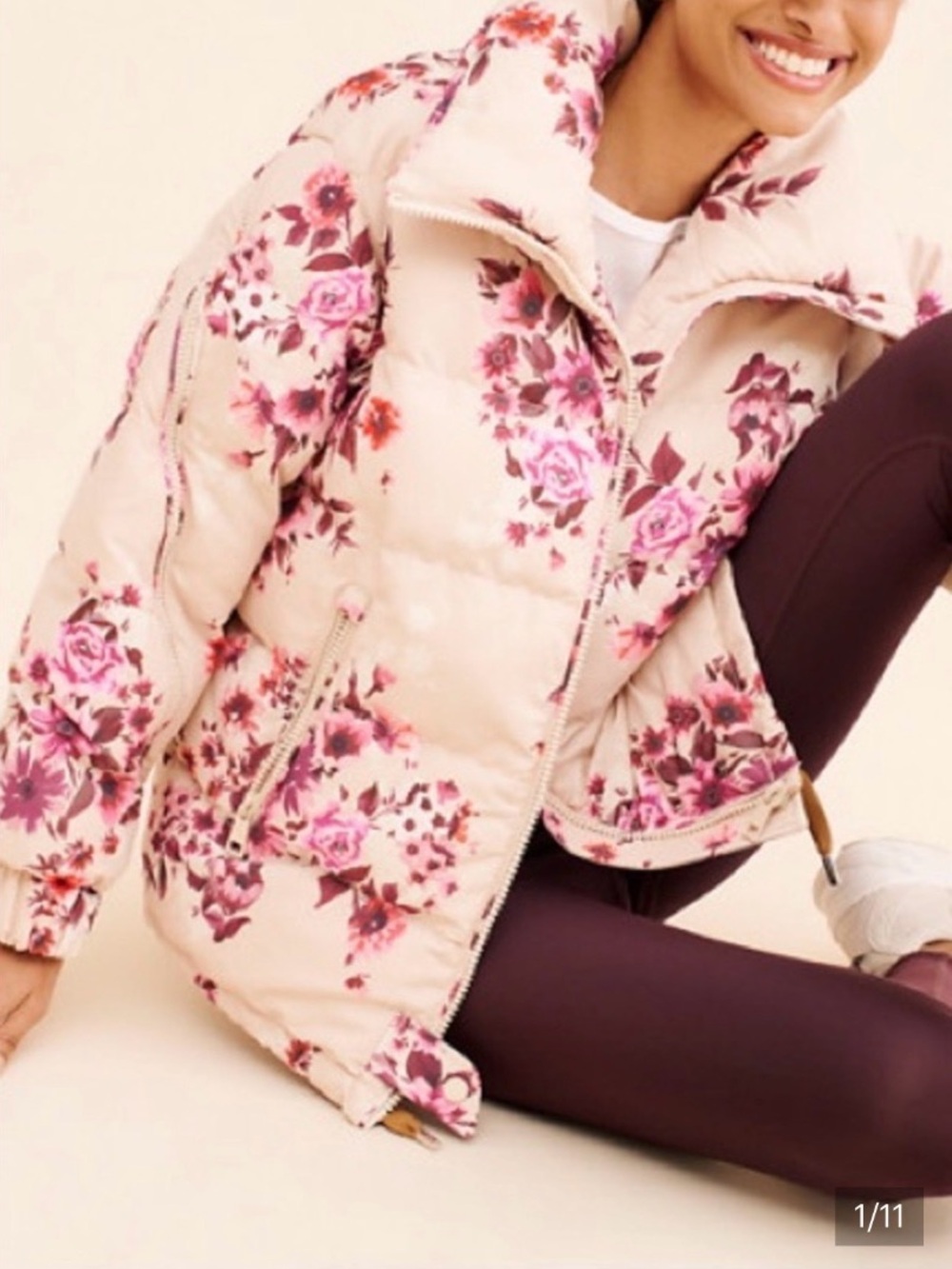 OOF Wear Pink Cream Floral Puffer Jacket | L